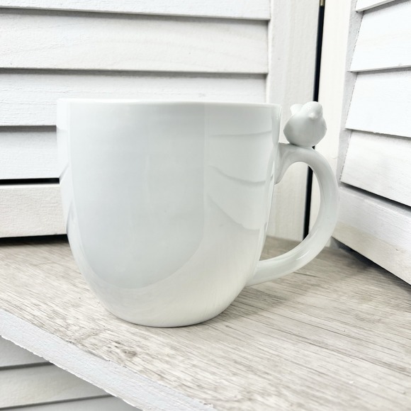 Vtg Pier 1 Imports White Porcelain Mug w/ Bird Handle 4.5" Coffee Tea Soup READ - Picture 1 of 7